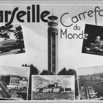 Marseille et la tour de télévision Une carte postale mult-vues de Marseille, avec la tour de télévision en toile de fond.